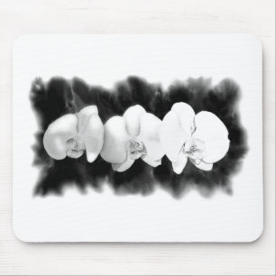 Black White Orchid painting tropical floral Mouse Pad