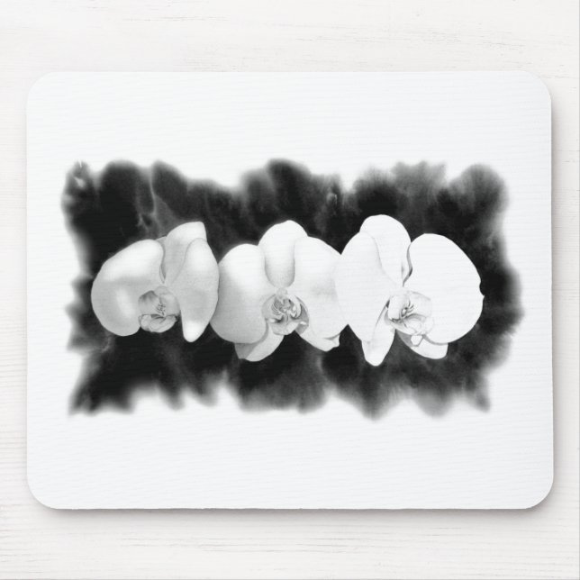 Black White Orchid painting tropical floral   Mouse Pad (Front)