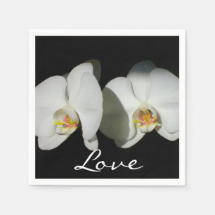 Black White Orchid painting tropical floral Napkin