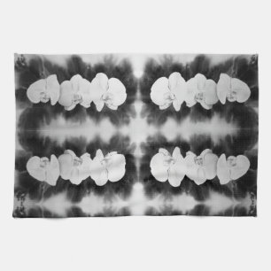 Black White Orchid painting tropical floral   Tea Towel