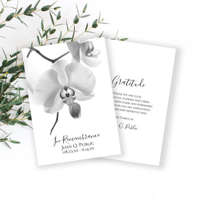 Black White Orchids on Stem Funeral Sympathy Thank You Card (Creator Uploaded)