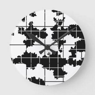 Black White Organic Abstract Art Design Round Clock