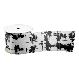 Black White Organic Abstract Art Design Satin Ribbon