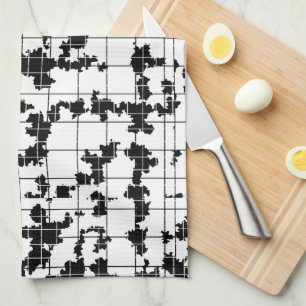 Black White Organic Abstract Art Design Tea Towel