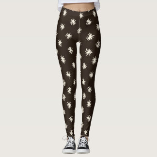 Black & White Organic Spark Floral Pattern Leggings