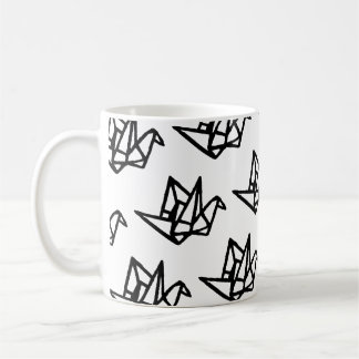 Black & White Origami Paper Crane Linocut Coffee Mug
