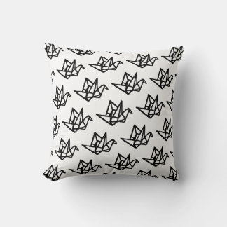 Black & White Origami Paper Crane Linocut Cushion
