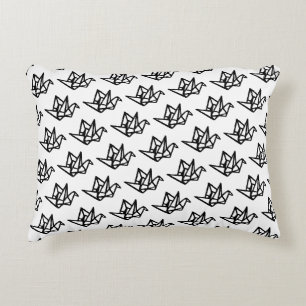 Black & White Origami Paper Crane Linocut Decorative Cushion