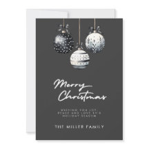 Black White Ornaments Minimalist Christmas Card