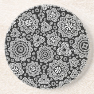 Black & White Ornate Circles Pattern Coaster