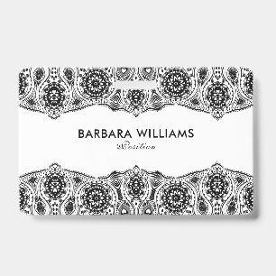 Black & White Ornate Lace Border ID Badge