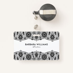 Black & White Ornate Lace Border ID Badge