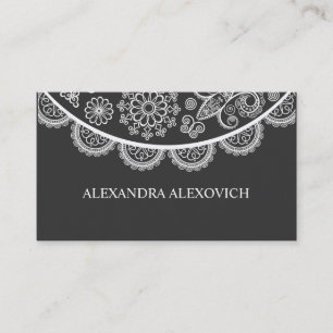 Black & White Ornate Lace Pattern Business Card