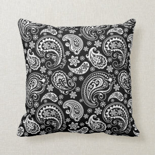 Black & WHite Ornate Paisley Pattern Cushion