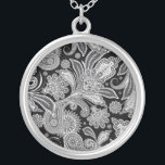 Black & White Ornate Paisley Silver Plated Necklace<br><div class="desc">Ornate paisley in in black and white. Classic black and white paisley design pattern. See more of my necklaces designs.</div>