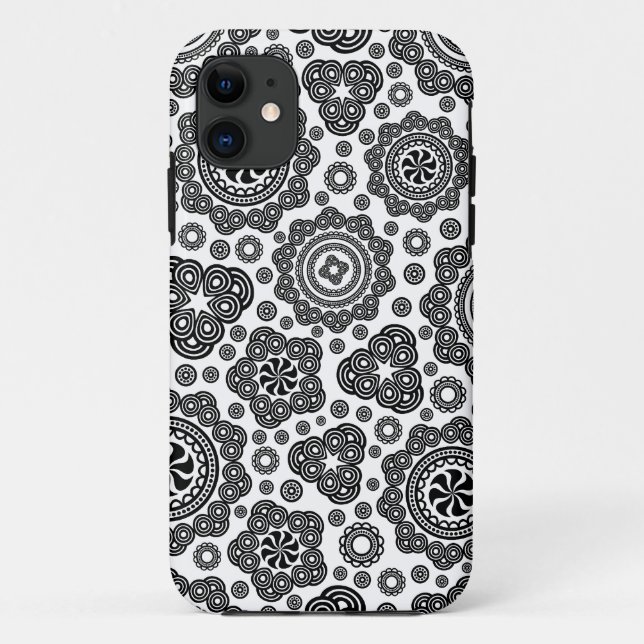 Black & White Ornate Retro Circles Pattern Case-Mate iPhone Case (Back)