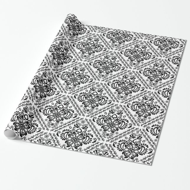 Black & White Ornate Vintage Damasks Wrapping Paper (Unrolled)