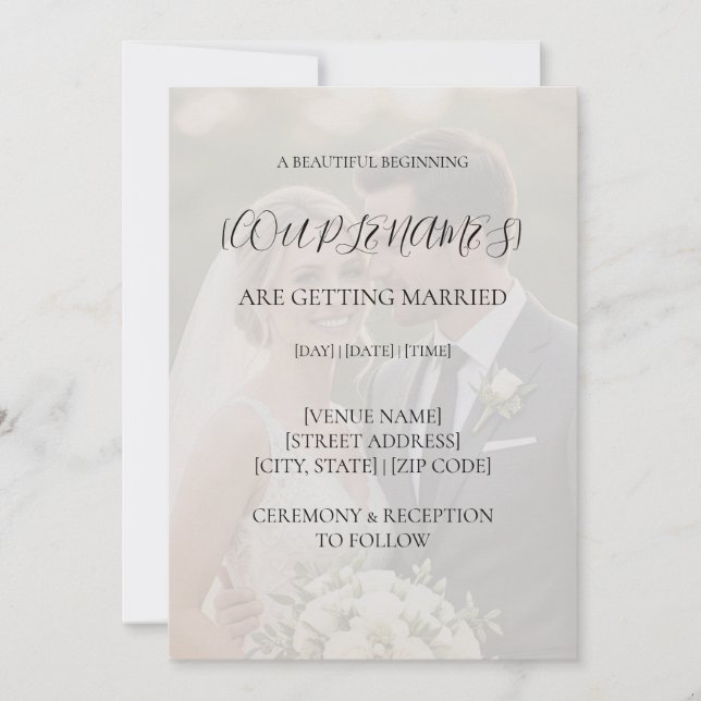 Black & White Overlay Photo Wedding Invitation (Front)