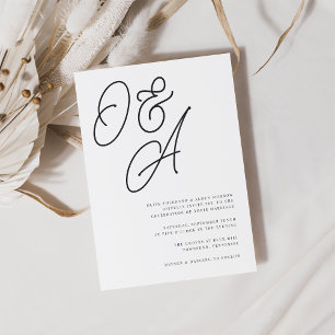 Black & White Oversized Script Monogram Wedding Invitation