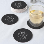 Black & White Oversized Script Monogram Wedding Round Paper Coaster<br><div class="desc">A beautiful typography based wedding coaster featuring your initials in black and white oversized script lettering. Personalise with your initials,  then use the Design Tool to adjust size and positioning to create your custom monogram.</div>