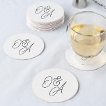 Black & White Oversized Script Monogram Wedding Round Paper Coaster<br><div class="desc">A beautiful typography based wedding coaster featuring your initials in black and white oversized script lettering. Personalize with your initials,  then use the Design Tool to adjust size and positioning to create your custom monogram.</div>
