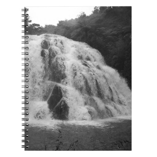 Black & White Owharoa Falls Spiral Notebook (Front)