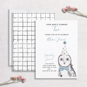 Black & White Owl 2nd Birthday Boy Party Invitation