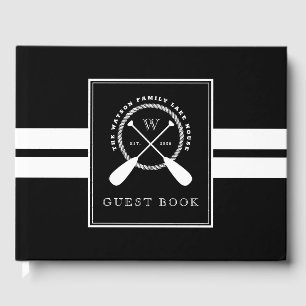 Black White Paddles Lake House Monogram Guest Book