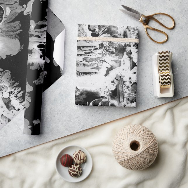 Black + White Paint Swirls Wrapping Paper (Crafts)