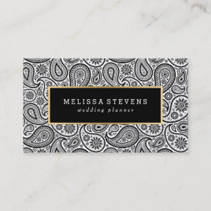 Black & White Paisley Gold Accent Business Card