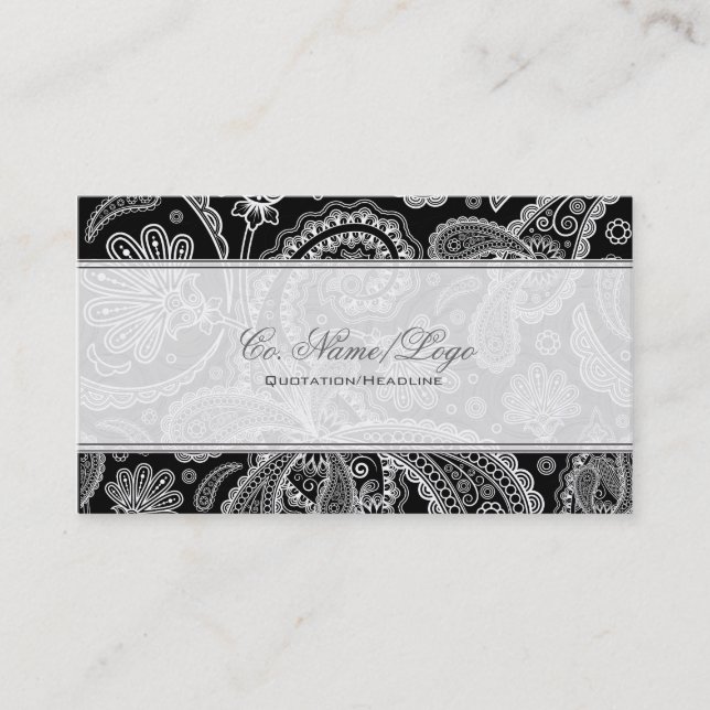 Black & White Paisley Pattern Business Card (Front)
