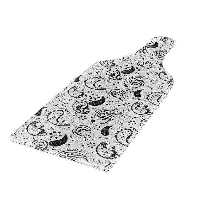 Black & White Paisley Pattern –Elegant Textile Art Cutting Board (Corner)