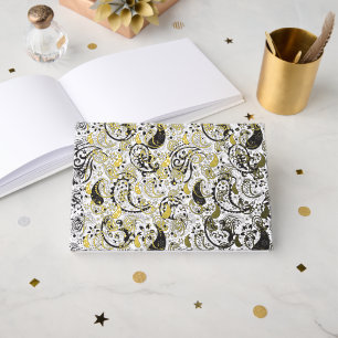 Black & White Paisley Pattern –Elegant Textile Art Guest Book