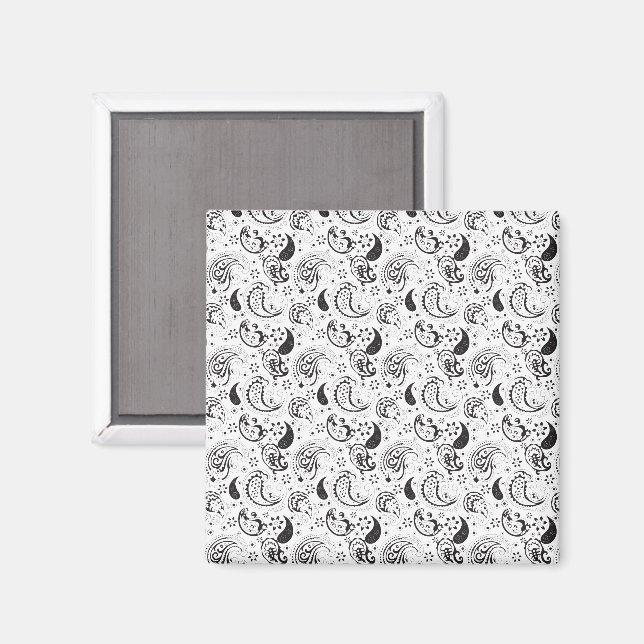 Black & White Paisley Pattern –Elegant Textile Art Magnet (Front/Back)
