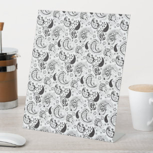 Black & White Paisley Pattern –Elegant Textile Art Pedestal Sign