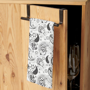 Black & White Paisley Pattern –Elegant Textile Art Tea Towel