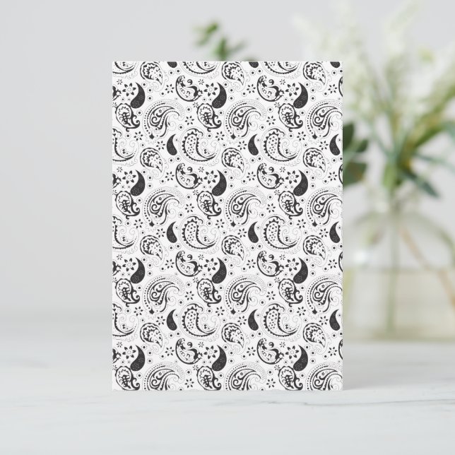Black & White Paisley Pattern –Elegant Textile Art Thank You Card (Standing Front)