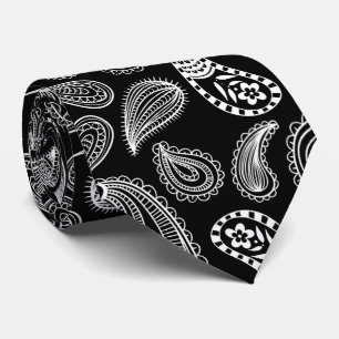 Black white Paisley pattern Tie