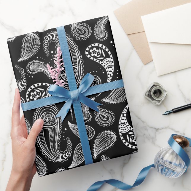 Black white Paisley pattern Wrapping Paper (Gifting)