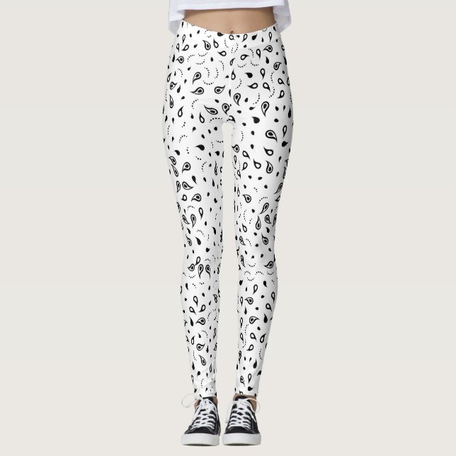 Black & White Paisley Print Leggings (Front)