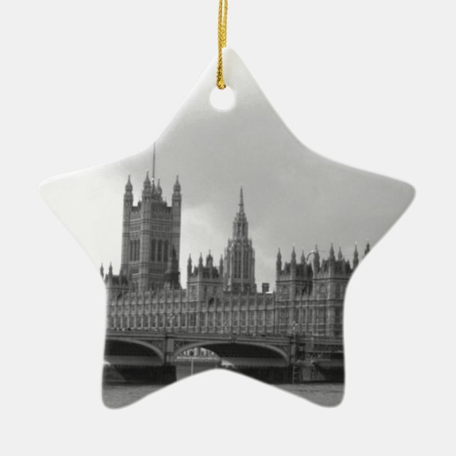 Black White Palace of Westminster Ceramic Tree Decoration (Front)