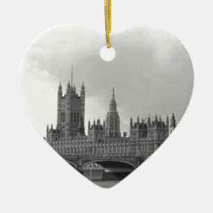 Black White Palace of Westminster Ceramic Tree Decoration