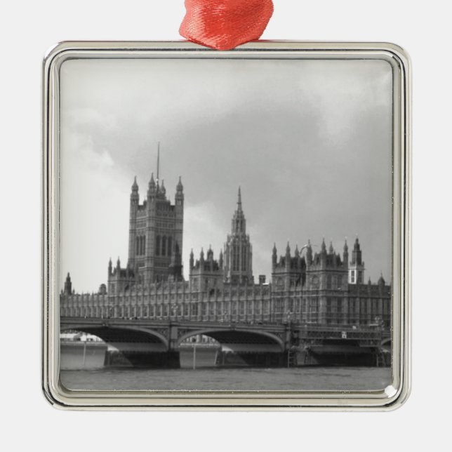 Black White Palace of Westminster Metal Tree Decoration (Front)