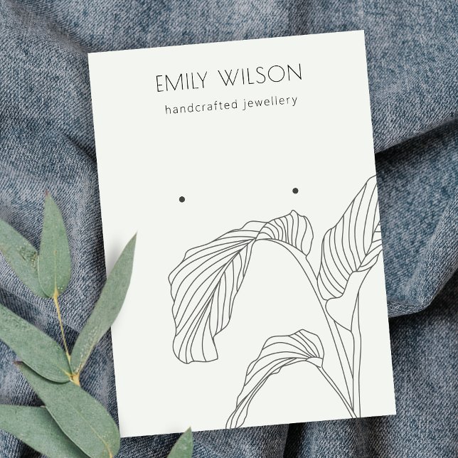 Black White Palm Leaf Sketch Stud Earring Display Business Card (Creator Uploaded)
