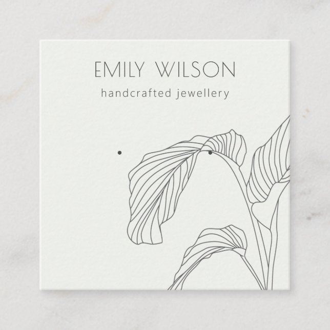 Black White Palm Leaf Sketch Stud Earring Display Square Business Card (Front)