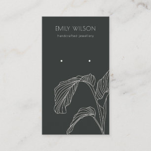 Black White Palm Leafy Sketch Earring Display Business Card