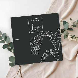 Black White Palm Leaves Sketch Necklace Display Square Business Card