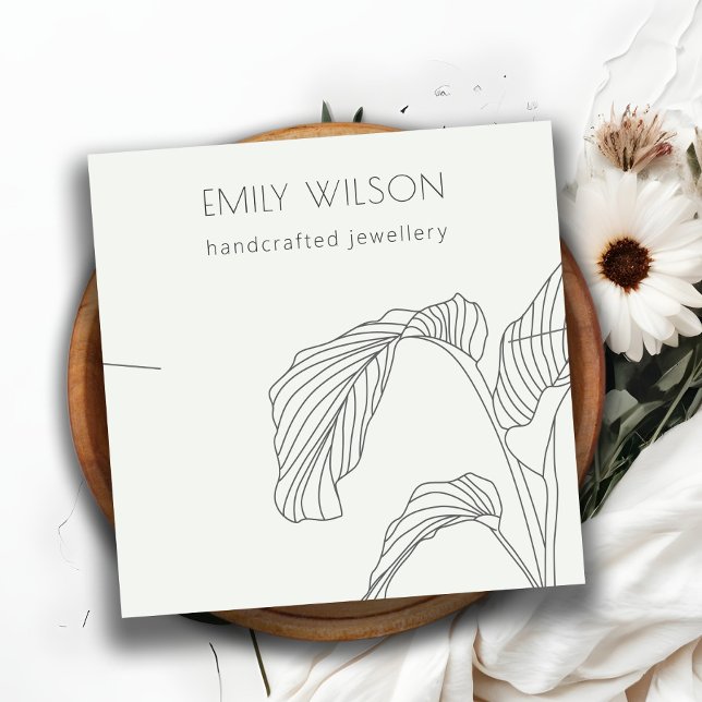 Black White Palm Leaves Sketch Necklace Display Square Business Card (Creator Uploaded)