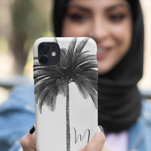 Black White Palm Tree Vintage Elegant Monogram Case-Mate iPhone Case