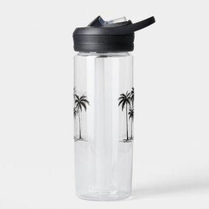 Black & White Palm Trees Graphic T-Shirt for Men W Water Bottle